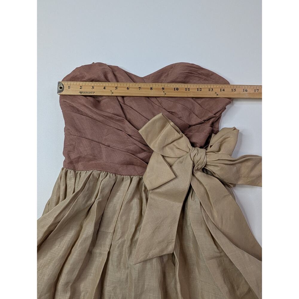 VtG Boho Strapless Dress Linen Mauve Beige Bow Waist Cottagecore See Measurement - Picture 6 of 13